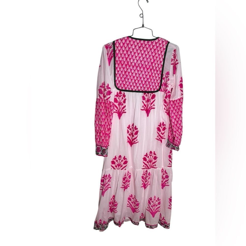 SZ Blockprints Jodhpur Dress in a pink and white hand block print S - Picture 3 of 4
